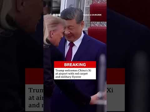 Trump welcomes Xi at airport with red carpet and military flyover. #BBCNews