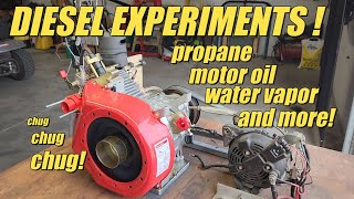 S4 E25 We experiment with our 196 cc 3 hp diesel engine  Motor oil fuel, propane