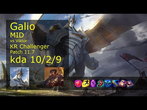 Galio vs Viktor Mid - KR Challenger 10/2/9 Patch 11.7 Gameplay // [롤] 갈리오 vs 빅토르 미드