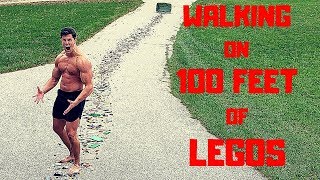 Cutting my Feet to SHREDS on 100 Feet of LEGOS | Bodybuilder VS Walking Across Lego Challenge Fail