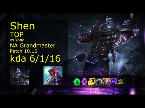 Shen vs Yone Top - NA Grandmaster 6/1/16 Patch 10.16 Gameplay