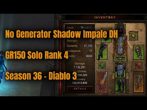 Season 36 Shadow Impale Demon Hunter GR150 Solo Rank 4 - Diablo 3