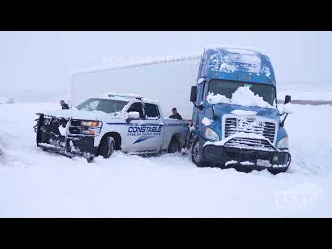 01-24-2023 Amarillo, TX to Shamrock, TX - Winter Storm-Semi Hits Cop Car-Pulling Semis out-Crashes