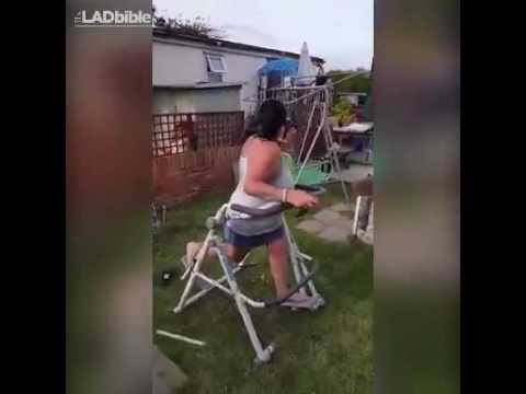 Funny Video Of Woman Falling Off And Breaking Gym Equipment (Michelle Exercise) | The Lad Bible