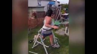 Funny Video Of Woman Falling Off And Breaking Gym Equipment (Michelle Exercise) | The Lad Bible