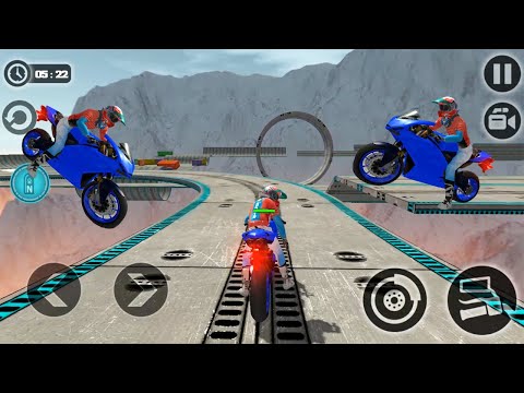 Impossible Moto Bike Tracks 3D - Blue Moto Bike Driving Stunts Simulator Levels 1-9 Gameplay