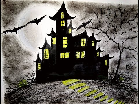 Haunted House Drawing - How To Draw a Haunted House || Step by Step Art -painting -drawing Video