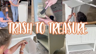 RE PAINTING AND REPAIRING OLD CABINET | TRASH TO TREASURE | BEST METHOD FOR PAINTING CABINETS