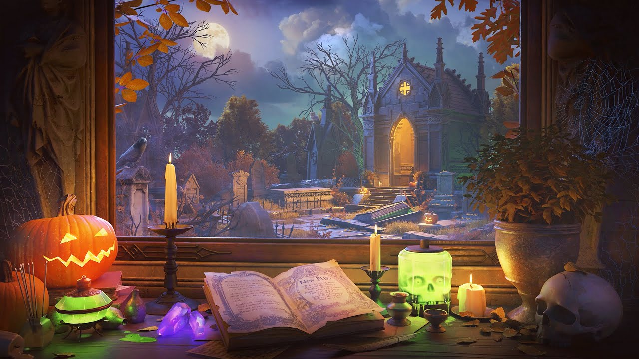 Halloween Ambience 🎃👻 - The Haunted Cemetery with Spooky Sounds at Night