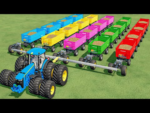 TRANSPORT OF COLORS! TRAILER TRANSPORTING W/ BIG JOHN DEERE TRACTOR! POTATO LOAD & TRANSPORT! FS22