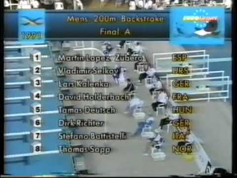 1991 Athens. Men's backstroke 200 m. Vladimir Selkov - silver medal (2.00,18)