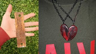 تعلم صنع قلادتين على شكل قلب من قطعة حديد قديمه .how to make aheart shaped pendant #Experiment
