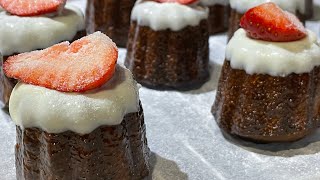 「FRESH STRAWBERRY Canele’ de Bordeaux 新鮮草莓可麗露」切片草莓和白巧克力就可以創造出可愛裝飾
