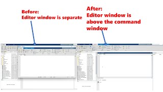 How to get the editor window to open above the command window and not in a new separate in MATLAB
