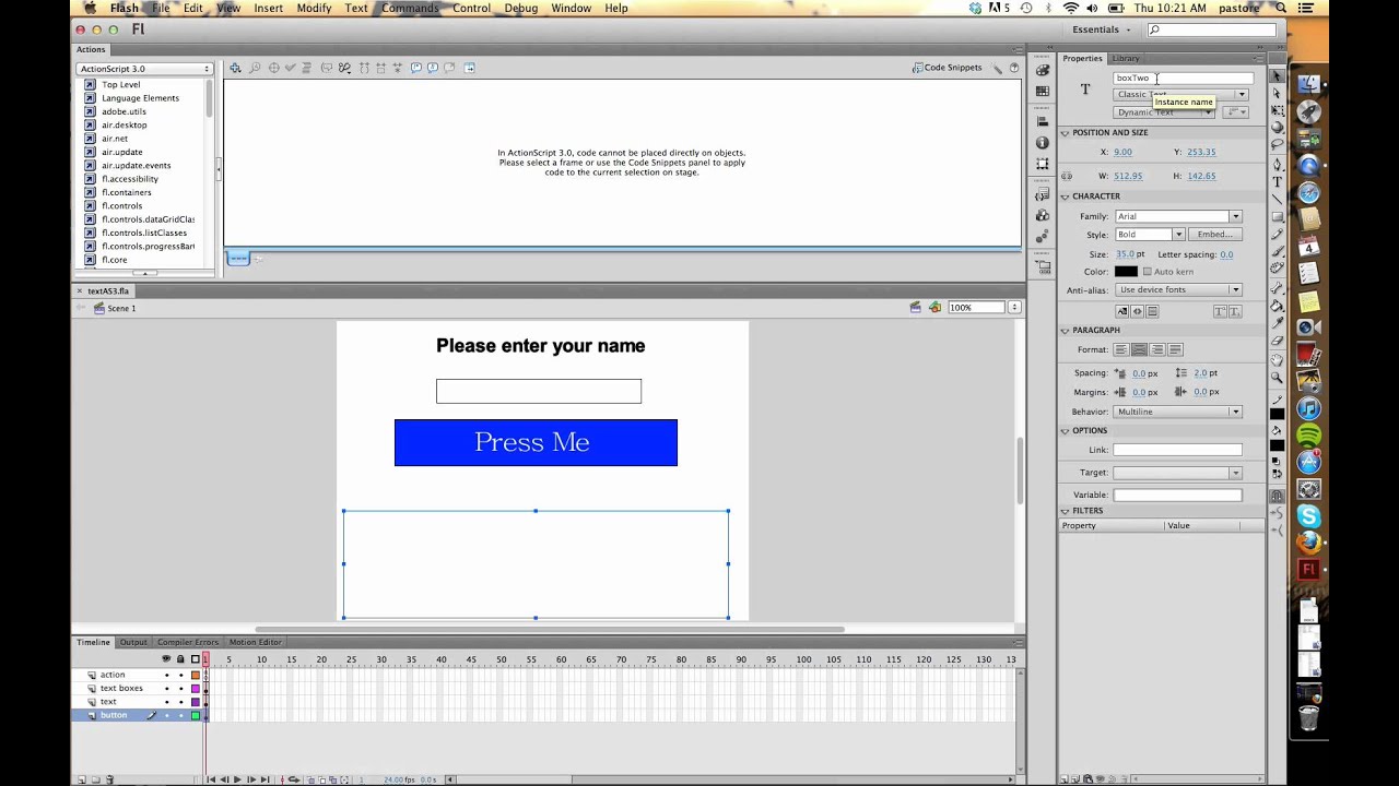 Flash CS6: Input and Dynamic Text