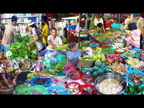 Best Street Food Tour at Cambodian Market Food - Boiled Corn, Pickles, Raw Meat, & More