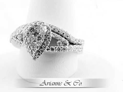 18K White Solid Gold Womens Diamond Split Shank Cluster Matching Band Bridal Set 1.02 Ctw