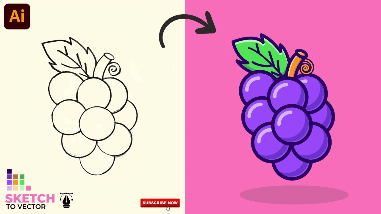 Adobe illustrator Tutorial: How to design grapes fruit vector using sketch (HD)
