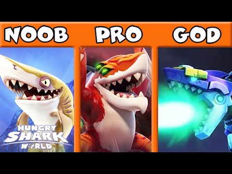NOOB vs PRO vs GOD (MECHA SHARKJIRA) (HUNGRY SHARK WORLD)