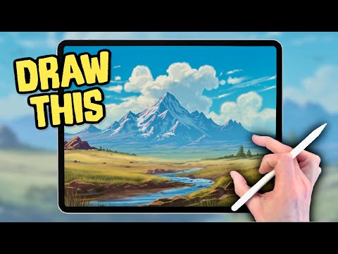 PROCREATE Landscape DRAWING Tutorial in Easy STEPS - Mountain River