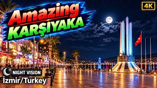 Karşıyaka Night Walking Tour 4K | İzmir, Türkiye Coastal Walk