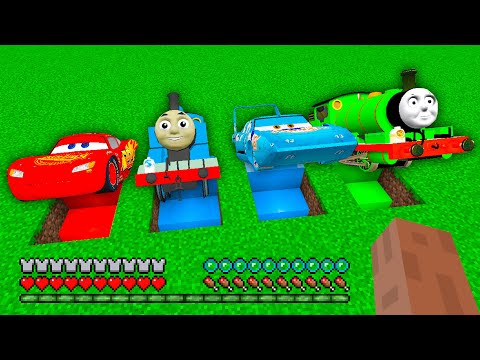 I found SECRET McQUEEN AND THOMAS AND DINOCO and PERCY UNDERGROUND BASE in Minecraft