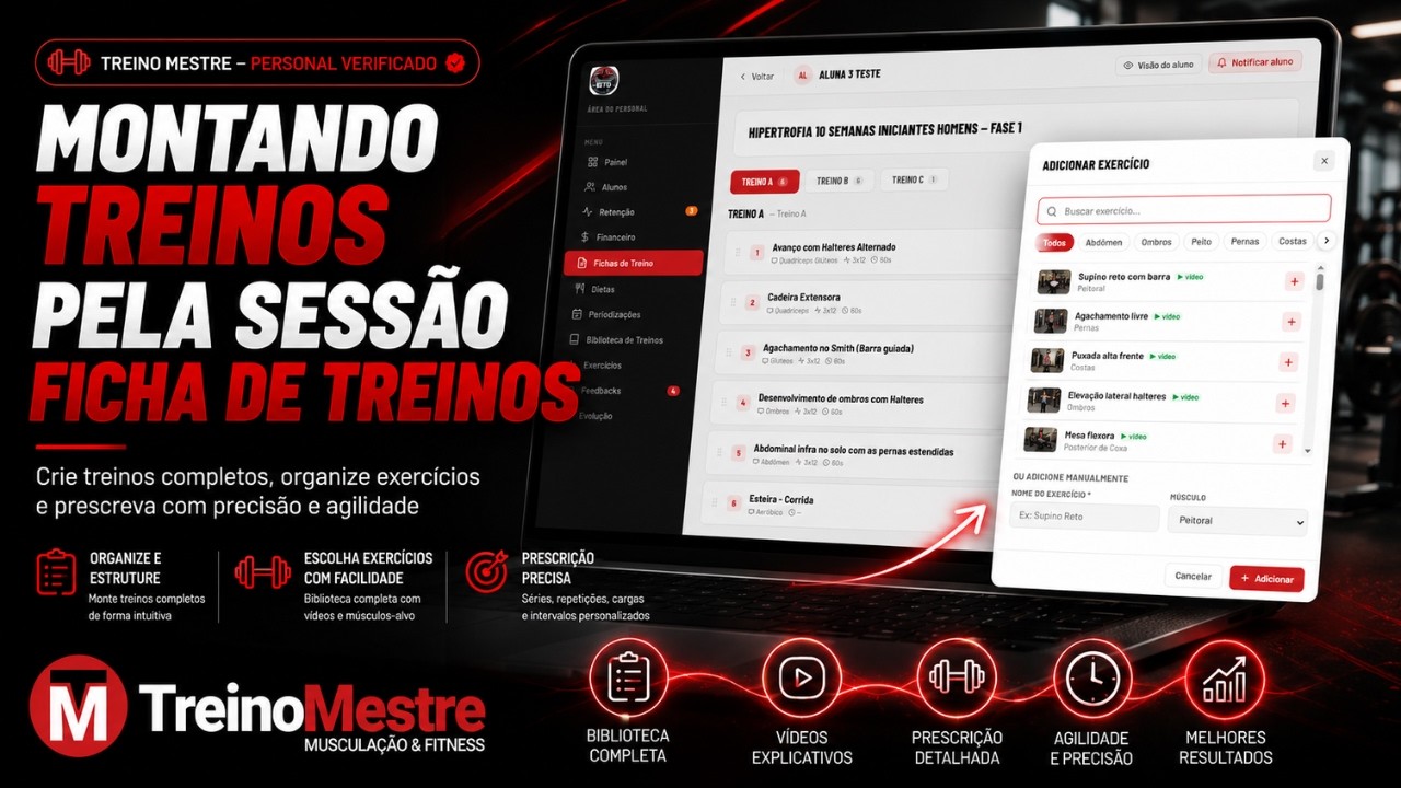 Montando treinos pela sessão ficha de treinos