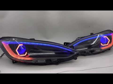 2012-2016 Tesla Model S Black Custom Headlights RGBW Led DRL Halo Lights