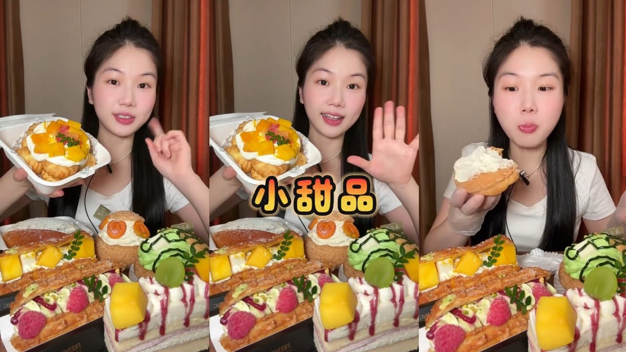 ASMR Mukbang | Premium Mango Cream Waffle & Elegant Fruit Pastries — Satisfying Eating Sounds ASMR!!