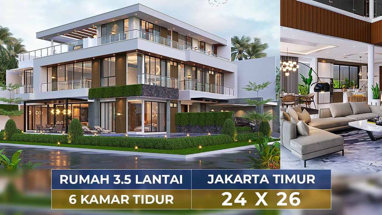 Video 3D Desain Rumah Modern 3.5 Lantai Ibu SRA 1430 - Jakarta Timur