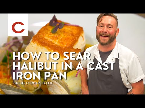 Pan sear halibut in a cast iron pan