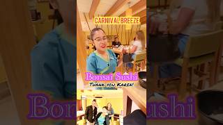 Carnival Breeze Bonsai Sushi Delicious Miso Soup and Shrimp Tempura Roll with Karen and Waraphon!