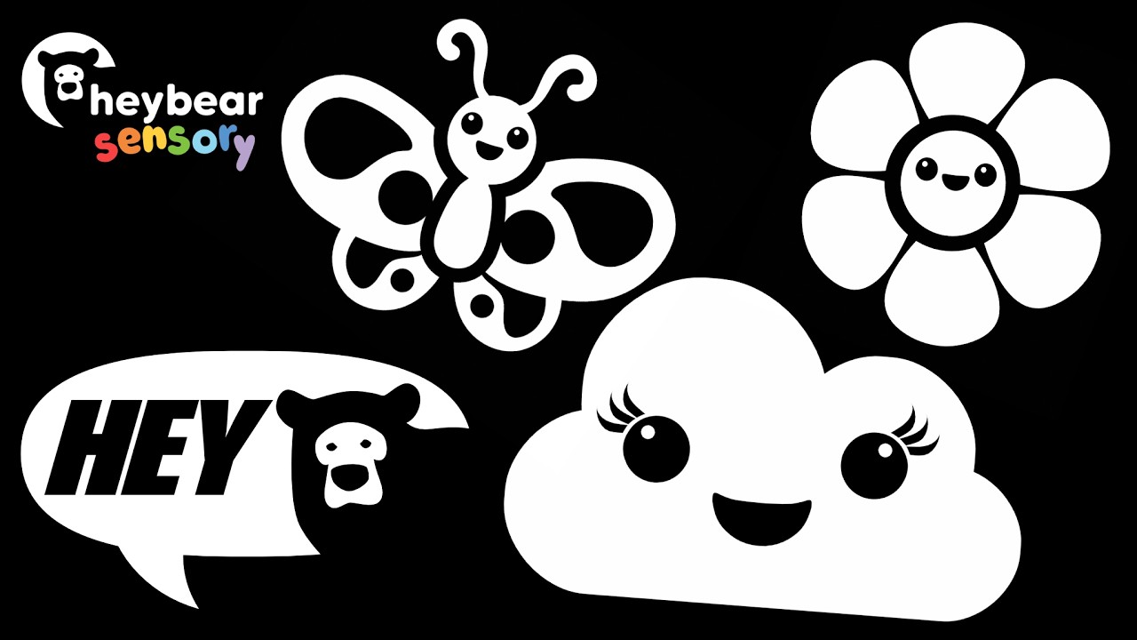 Thumbnail: Hey Bear Sensory - Springtime Fun - Black and White Video - Fun Music and Visual Tracking