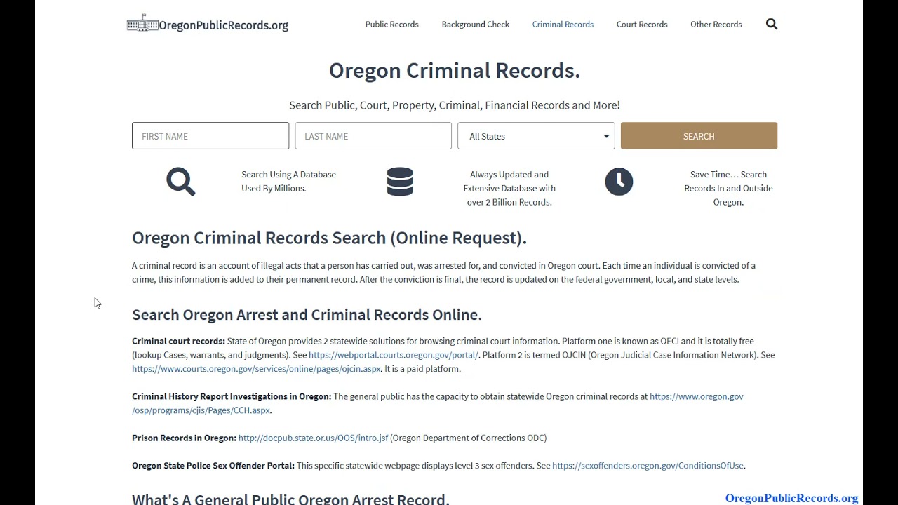 Oregon Criminal Records (Search Arrest and Public Convictions Online).