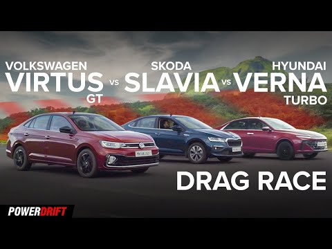 Thumbnail for Volkswagen Virtus GT vs Hyundai Verna Turbo vs Skoda Slavia | Drag Race | PowerDrift by Volkswagen, Sedans