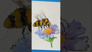 How to draw a Bee in a Flower #watercolor