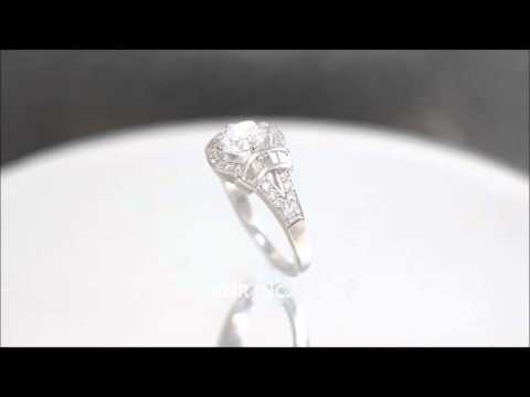 18k white gold rounds cut diamond engagement ring deco 1.65ctw G-SI1 EGL USA - KNR INC - 1004