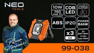 Batériový reflektor s powerbankou 3xAA, 10W, 3 funkcie, IP20, 750lm, Neo Tools
