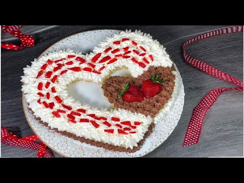 TORTA CUORE PANNA E CIOCCOLATO Ricetta FURBA SAN VALENTINO Facile e VELOCE - Heart Cake Easy Recipe