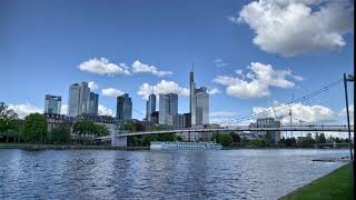 Walking Along City River Skyline in Motion HD Video Scene Loop Background