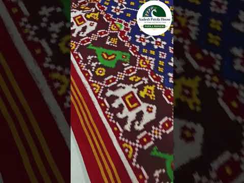 Double ikat Patola Saree Red Elephant Parrot Border and Blue Navaratan Motifs