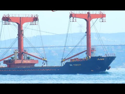 Large Cargo Ship SK FRIENDSHIP Passes Bosphorus Strait In Turkey
