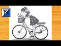 How to draw Girl with cycle -Drawing sketch || Pencil sketch for beginner || Girl drawing || drawing