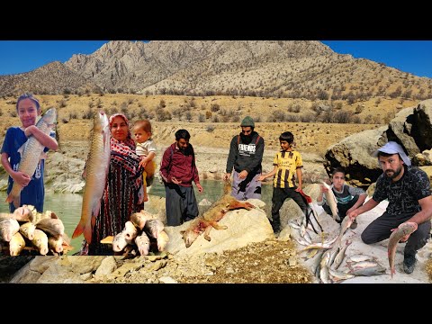 Fishing for survival🎣; a nomadic family's adventure on a mountain river🌊