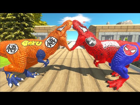 GOKU T-REX VS SPIDERMAN T-REX VS PAW PATROL RUBBLE DEATH RUN - Animal Revolt Battle Simulator