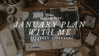 January 2025 Plan With Me I Pirate Theme I Black Page Bujo🖤🏴☠️