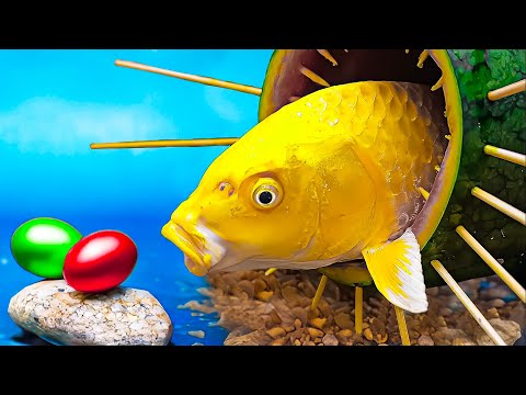 Funny Golden Carp Gets Pranked By Eels, Sharks, Crabs, Eels, Catfish, Koi 💕 Stop Motion ASMR