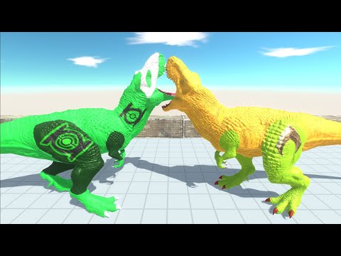 AQUAMAN T REX vs GREEN LANTERN T REX DEATH RUN Aniaml Revolt Battle Simulator
