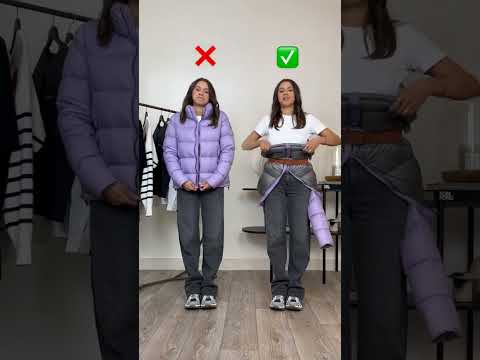 😱💥 Best Trick To Make Cropped Jacket From Puffer Jacket With A Belt #shorts