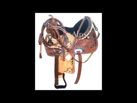 Brown real leather western saddle for horse riding with set